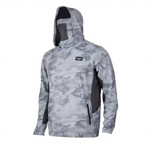 เสื้อตกปลาแบบกันน้ำสำหรับผู้ชาย ผ้าโพลีเอสเตอร์ 95% สแปนเด็กซ์ 5% น้ำหนัก 180 กรัม ป้องกันแสงแดด UPF 50 เสื้อฮู้ดตกปลาพร้อมโลโก้สั่งทำ เสื้อตกปลาแห้งเร็วสำหรับผู้ชาย - Product Image 2