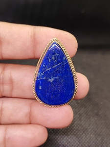 Natural <b>Lapis</b> <b>Lazuli</b> Brass Groove Pendant | Vintage Bezel Setting Handmade Gold Plated Gemstone Pendant | Women's Wholesale - Product Image 2