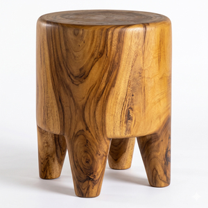Taburete de Madera Maciza Suar, Diseño Rústico Orgánico, Madera Premium de Alta Calidad, Acabado en Madera de Teca Color Miel, Decoración para el Hogar, Taburete de Jardín - Product Image 2