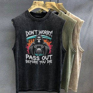 Camiseta Oversize para Hombre, Estilo Vintage Lavado, con Estampado Gráfico de Pato Musculoso, Camiseta sin Mangas, Chaleco, Ropa de Gimnasio para Mujer, Verano - Product Image 4