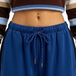 Pantalones Anchos de Punto Azules para Mujer con Cadena Lateral Bordada, Cintura con Cordón Ajustable, Estilo Casual, Largura al Tobillo, Corte Holgado, para Primavera - Product Image 4