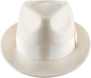 White Wool Fedora Hat with Ribbon Band Unisex Classic Style for Casual Wear Spring Autumn 56-58CM - Product Image 1