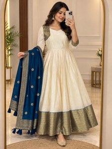 <b>Women</b>’s Cotton Spun Silk <b>3</b>-<b>Piece</b> Anarkali <b>Suit</b> with Matching Silk Dupatta - Product Image 1