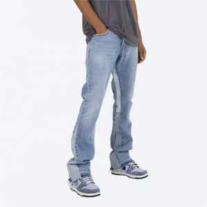 Jean en denim bleu clair pour homme, coupe droite personnalisable, extensible et élastique, idéal pour l'hiver, avec finition délavée - Product Image 3