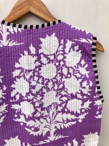 Sanganeri Print Striped Woven Jaipuri Knitted Breathable Autumn Party Wear Reversible Cotton <b>Quilted</b> <b>Jacket</b> for Women Handmade - Product Image 6