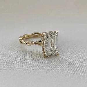 Luxury Design 5.0Ct <b>Emerald</b> Cut Moissanite Hidden Halo Engagement Wedding <b>Ring</b> 925 Sterling <b>Silver</b> Gold Plated Sale Export - Product Image 5