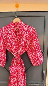 ชุดคลุมกิโมโนลายดอกไม้ผ้าฝ้าย, ชุดคลุมอาบน้ำลายบล็อกพิมพ์, ชุดคลุมชายหาด, ชุดคลุมเจ้าสาว, ชุดคลุมอาบน้ำผ้าฝ้ายสำหรับฤดูร้อน, ของขวัญ - Product Image 3