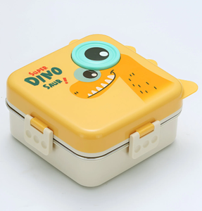 Cartoon Cute Square Children's Bento Box Dipping Sauce Box Utensils BPA Free Plastic Stainless Steel 3 Compartments <b>Microwave</b> - Product Image 4
