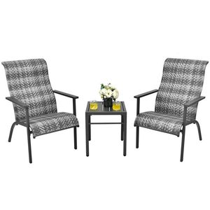 3-Piece High Backrest and Armrest Patio <b>Rattan</b> <b>Bistro</b> <b>Set</b> for <b>Garden</b> Use - Product Image 1