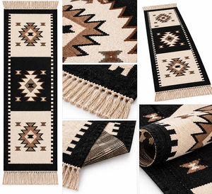 Tapis de couloir étroit noir ivoire en laine et jute tissé à la main, motif géométrique tribal du Sud-ouest, style bohème rustique, tapis d'appoint pour ferme - Product Image 3