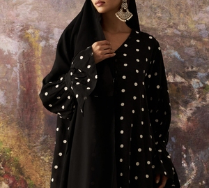 Best Selling Handmade Beaded V Neck Long Sleeve Flared Hem Abaya Modest Fashion Daily Wear Vintage Floor Length <b>Eid</b> Ramadan - Product Image 1