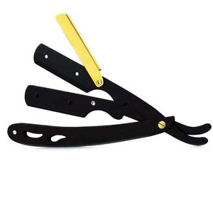 Navaja de Afeitar Profesional de Acero Inoxidable Dorado y Negro con Hoja Recta, Navaja Manual con Logotipo Personalizado para Uso en Salón - Product Image 5