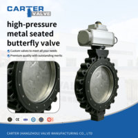 Válvula de Mariposa de Alta Presión con Asiento Metálico WCB A105 de Acero Dúplex, Tipo Wafer, con Brida RF y Triple Offset, Neumática, para Vapor y Gas, API609