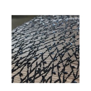 Tela de Encaje con Cuentas de Organza Hecha a Mano, Cuentas Bordadas de Lujo, Encaje Africano, Tela Elegante Adornada para Vestidos - Product Image 1