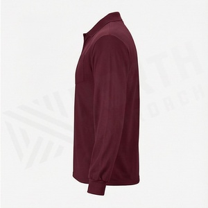 Polo à manches longues pour homme, couleur unie, tissu Oxford avec poche, style décontracté, coton tissé anti-plis - Product Image 3