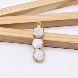 Natural Pink <b>Opal</b> <b>Pendant</b> | Three Stone Raw Gemstone Charm | Handmade Gold Jewelry - Product Image 1