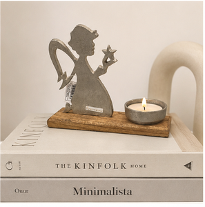 Handcrafted Decorative Angel Metal Candle Holder With Solid Wood Base Elegant Guardian Angel Figurine For Home Decor Centerpiece - Product Image 4