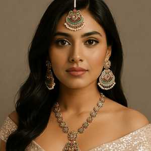 Elegant Pearl Gold Plated Fashion Jewelry Sets Necklace Earring Ring Luxury Bridal Party Wear Collection For Women Long Wedding - Product Image 4