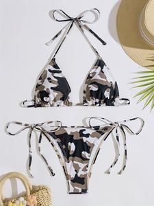 Bikini invisible sin costuras de seda helada de cintura alta para mujer, braguita sin costuras, traje de baño al por mayor con lentejuelas y plumas, logotipo personalizado - Product Image 4