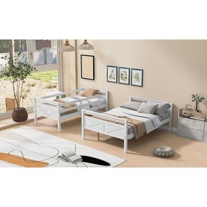 Letto a castello bianco con letto singolo sopra e letto matrimoniale, con scaletta e ringhiera di sicurezza per camera da letto - Product Image 6