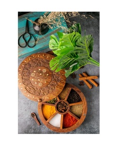 Boîte à épices en bois personnalisée avec logo, pour la maison et la cuisine, avec 9 compartiments, cuillère en bois, boîte cadeau pour fruits secs - Product Image 5