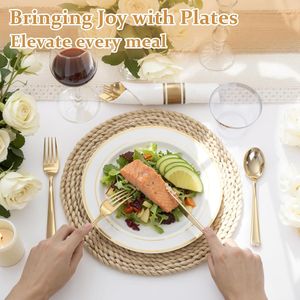 Set di Stoviglie Monouso Dorate da 350 Pezzi per 50 Ospiti, Include 50 Piatti per Cena e Dessert, Posate e Accessori Pre-Preparati - Product Image 3