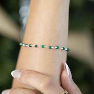 Delicate Raw Emerald <b>Beaded</b> <b>Bracelet</b> 14K Gold Filled Chain 925 Sterling Silver Chain May Birthstone Gemstone <b>Bracelet</b> - Product Image 3