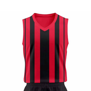 <b>Men</b> Red <b>Black</b> Striped Sleeveless Soccer Jersey Set Quick Dry Polyester Athletic Wear All Seasons Adult Size - Product Image 4