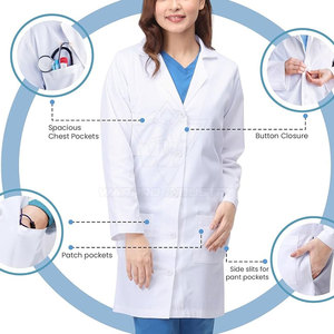 Blouse de laboratoire longue avec boutons sur le devant, coupe confortable, grandes poches et tissu doux pour le personnel des ateliers et usines - Product Image 5