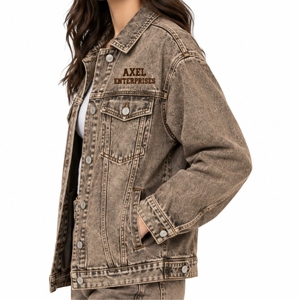 <b>Women</b> Denim <b>Jacket</b> <b>Brown</b> Washed Denim Outerwear Vintage <b>Jacket</b> Front Button Long Sleeve premium Denim fabric OEM Manufacturer - Product Image 6