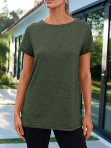 <b>Women's</b> Olive Green O-Neck Short Sleeve Regular Fit Cotton Knitted T-Shirt Casual Solid Color Breathable All Seasons <b>Top</b> - Product Image 1