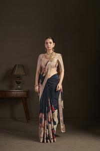 Sari prêt-à-porter et blouse cousue, sari indien en soie crêpe, imprimé floral, sari imprimé numériquement, design magnifique - Product Image 2