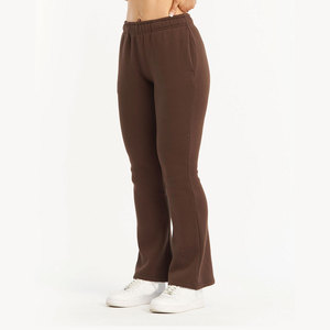 Pantalon large en molleton bleu marine pour femme, taille élastique, coupe ample, longueur intégrale, décontracté, pour l'automne, couleur unie, en maille - Product Image 1