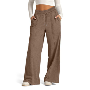 Pantalon de survêtement taille haute ample et décontracté pour femme grande taille, couleur unie, avec cordon de serrage et poches - Product Image 5