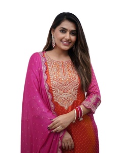 All Over BANDHNI& <b>Mirror</b> Work Gujarati Trend Chinon Silk Bright Color DIWALI& Holi Festive Wear Anarkali Dresses - Product Image 1