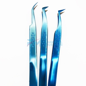 Juego de Pinzas para Pestañas de Acero Inoxidable Profesional de Alta Calidad RMI, Punta Suave de Precisión, Color Azul Plasma para Extensión de Pestañas - Product Image 1