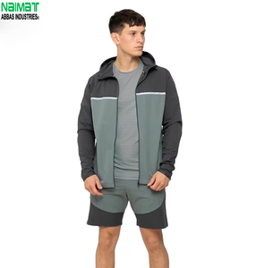 Ensemble de veste de sport à capuche pour homme, couleur contrastée, séchage rapide, tricoté en polyester et élasthanne, tenue d'entraînement d'été - Product Image 4