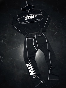 White Cropped <b>Zip</b> <b>Up</b> Hoodie Tracksuit Set | Contrast Piping Streetwear Sweatsuit | Custom OEM Private Label Fashion Manufacturer - Product Image 5