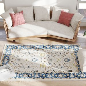 Tappeto a Pelo Lungo Lavabile in Lavatrice 4x6, Stile Boho Floreale Antiscivolo per Soggiorno/Camera da Letto/Sala da Pranzo (Blu) - Product Image 1
