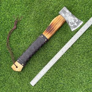Hand Forged Camping Bushcraft High Carbon Steel Vikings <b>Axe</b> Custom OEM Ashwood Handle Bearded Hatchet <b>Axe</b> with Leather Sheath - Product Image 3