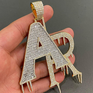 Custom <b>Initial</b> AR Drip Letter <b>Pendant</b> Iced Out Diamond Hip Hop Name Necklace - Product Image 1