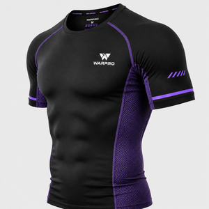 Warpro Men's Black Purple <b>Compression</b> Rash Guard Short Sleeve Quick Dry Spandex Polyester Workout <b>Shirt</b> Adult Size - Product Image 6
