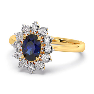 Blue Color Stone Royal Bloom Halo <b>Diamond</b> <b>Ring</b> - Product Image 1