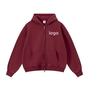 OEM Wholesale Custom Oversized <b>Cropped</b> <b>Zip</b> <b>up</b> <b>Hoodie</b> Vintage Acid Wash Heavyweight Cotton Screen Print French Terry <b>Hoodie</b> - Product Image 3