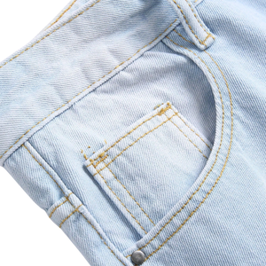 Shorts en jean déchirés et délavés pour homme, coupe droite, en coton, bleu clair, respirant, séchage rapide, style vintage, pour l'été - Product Image 3