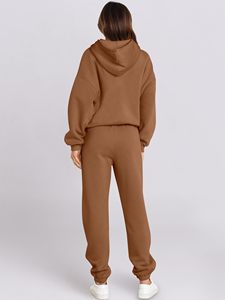 Ensemble jogging en coton pour femmes, confortable, deux pièces avec sweat à capuche et pantalon, vêtements décontractés, vêtements élégants pour tous les jours - Product Image 2
