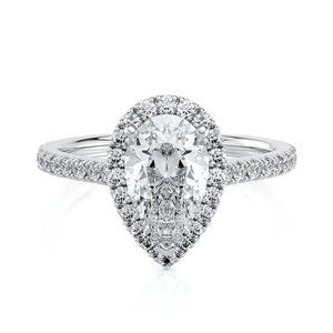 Anillo de Compromiso con Halo de Diamantes Cultivados en Laboratorio de 4.50 Quilates, Corte Pera, Oro Blanco, Pavé, Joyería Personalizada OEM al por Mayor - Product Image 1