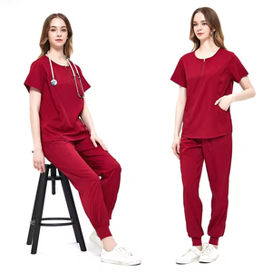 High Quality Elastic Fabric Summer Hospital <b>Scrub</b> <b>Sets</b> Comfortable Unisex Round Neck Nurse <b>Set</b> - Product Image 3