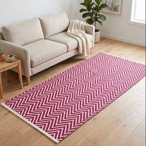 Pink <b>Herringbone</b> Handwoven Cotton <b>Runner</b> Rug for Hallway Bedroom & Modern Apartment - Product Image 1