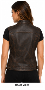 Chaleco de cuero para mujer, material de cuero puro, con forro suave, costuras duraderas, bolsillos prácticos y ajuste clásico para montar a caballo y viajar. - Product Image 5